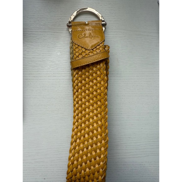Cole Haan Woven Belt Women's Tan Leather Round Buckle Size Medium - Picture 1 of 5